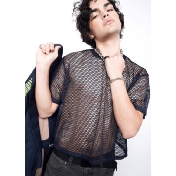 Wildfang The Empower Mesh Boxy Top Blue Short Sleeve Navy Festival Rave sz Med - Picture 1 of 7